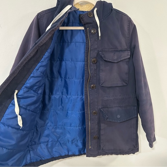 J.Crew Navy Blue Sherpa Hooded Full Zip Parka Coat Jacket Women’s Size Large - Picture 3 of 6